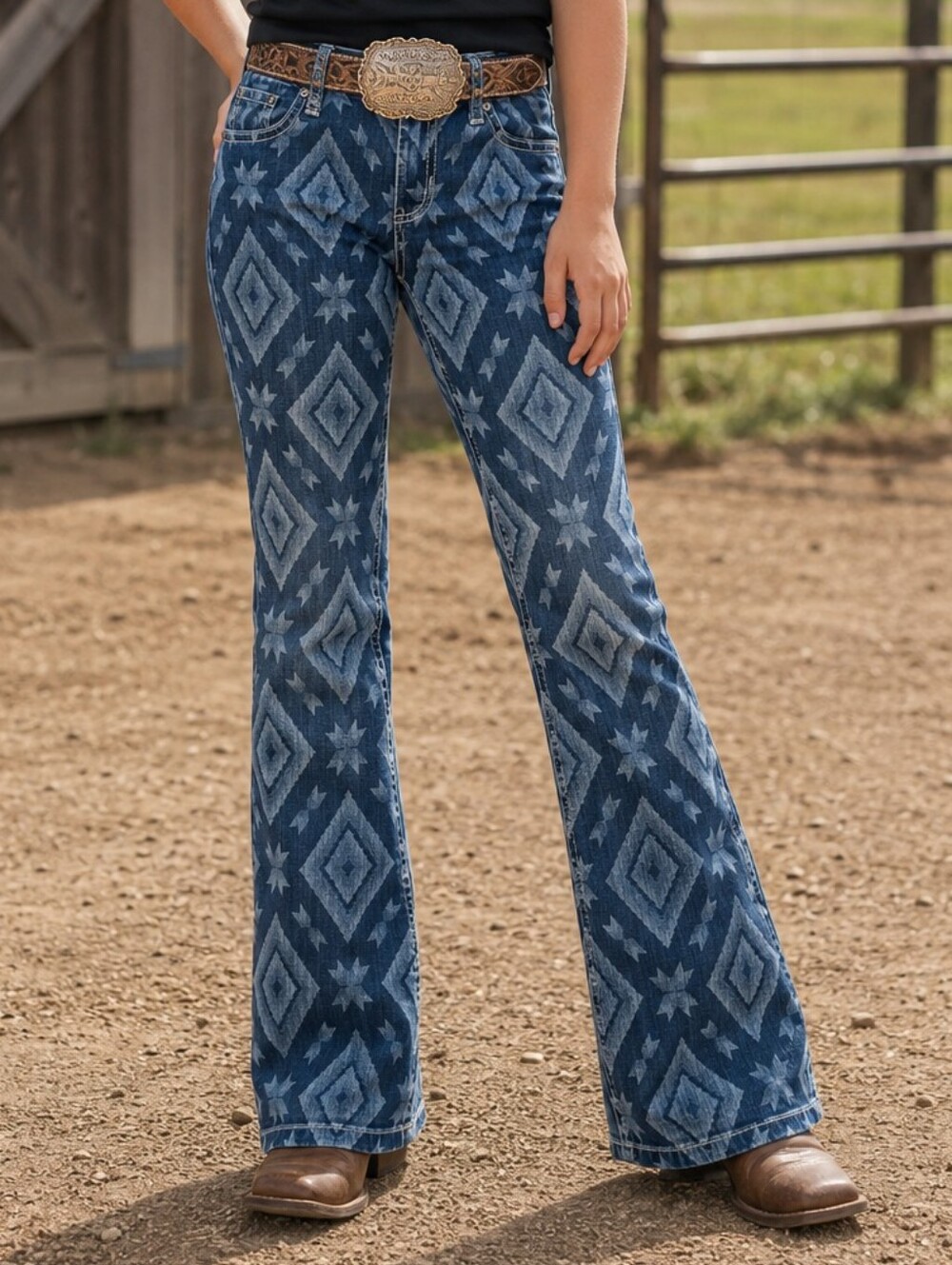 Girls WRANGLER Aztec Denim Bootcut cowgirl western jeans style #C9MWGLS sz 12